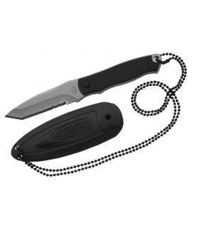 Herbertz 103407 Couteau, lame semi-dentée 7 cm forme tanto acier 420, manche plaquettes noires