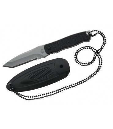 Herbertz 103407 Couteau, lame semi-dentée 7 cm forme tanto acier 420, manche plaquettes noires