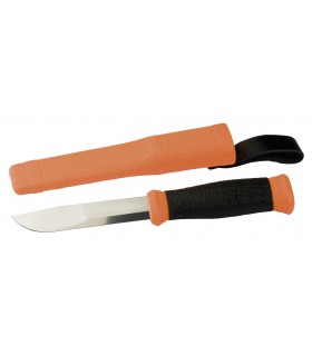 Morakniv 12057 Poignard Mora 2001, lame 11 cm inox, manche gomme noir, étui rigide orange.