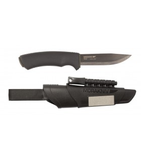 Morakniv 11742 Poignard Bushcraft survival, lame 11 cm acier carbone revêt. noir anticorrosion, manche gomme noir