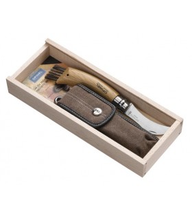 Opinel 1327 Plumier ccle transparent contenant un couteau à champignons lame de 8 cm OPINEL manche chêne et un étui 92183.