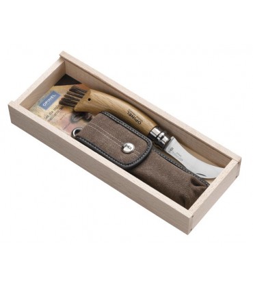 Opinel 1327 Plumier ccle transparent contenant un couteau à champignons lame de 8 cm OPINEL manche chêne et un étui 92183.