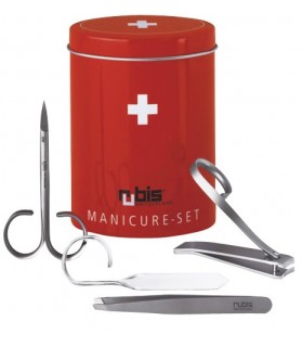 Rubis 1k450 Set manucure 4 pièces, en boîte décorée (coupe-ongles, ciseaux à envies, pince à épiler, lime verre)