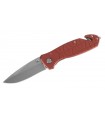 Herbertz 200911 Couteau, lame acier 420 à cran intérieur et à bouton double, manche 12 cm métal rouge décor