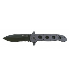 Crkt 2114sf.cr Couteau M21, lame semi-dentée acier AUS 8,  manche à trous 13,5 cm aluminium anodisé gris