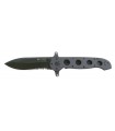 Crkt 2114sf.cr Couteau M21, lame semi-dentée acier AUS 8,  manche à trous 13,5 cm aluminium anodisé gris