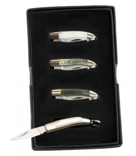 Herbertz 215100 Coffret 4 canifs bijou, lame acier 420, manche 3,5 cm, décors nacrés assortis, avec anneau.