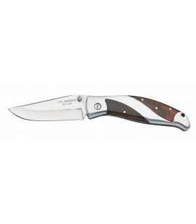 Herbertz 216211 Couteau, lame acier 420, à cran intérieur et à bouton, manche 11 cm métal/pacca