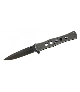 Herbertz 227815 Couteau, lame noire acier 420 à cran intérieur et à bouton plat, manche à trous 15 cm métal