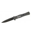 Herbertz 227815 Couteau, lame noire acier 420 à cran intérieur et à bouton plat, manche à trous 15 cm métal