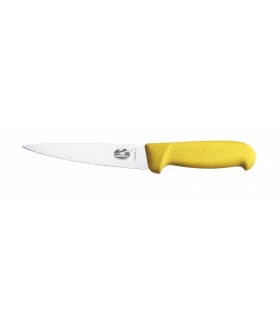 Victorinox 5.5608.14 Couteau désosser/saigner, lame 14 cm inox, pointe milieu, manche fibrox jaune.