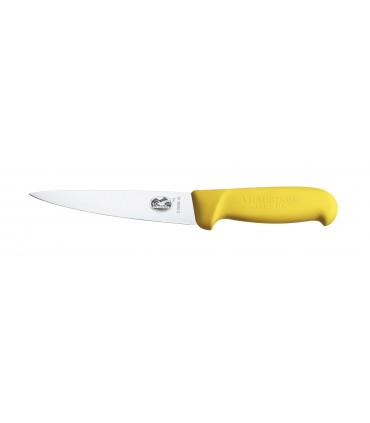 Victorinox 5.5608.14 Couteau désosser/saigner, lame 14 cm inox, pointe milieu, manche fibrox jaune.