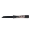 Manufacturer 5023 Couteau éjectable, lame noire inox, manche 12 cm noir/façon peau de serpent claire. Gtie limitée à une année.
