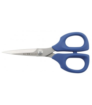 Kaï 5135.b Ciseaux à broder 13,5 cm inox, anneaux bleus. Livrés avec un étui protecteur.