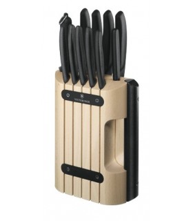Victorinox 6.7153.11 Bloc de cuisine en bois, 11 pièces inox , manche polypropylène ou fibrox noir