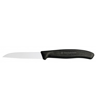 Victorinox 6.7433 Boite de 20 Couteau office, lame crantée 8 cm inox pointe rabattue, manche polypropylène noir.