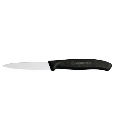 Victorinox 6.7633 Boite de 20 Couteau office, lame crantée 8 cm inox, pointe milieu, manche polypropylène noir.