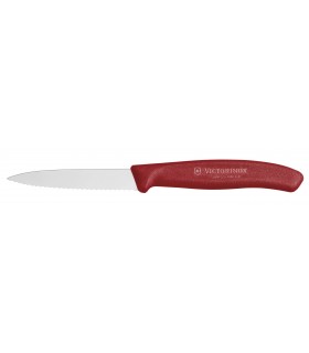Victorinox 6.7631 Boite de 20 Couteau office, lame crantée 8 cm inox, pointe milieu, manche polypropylène rouge.