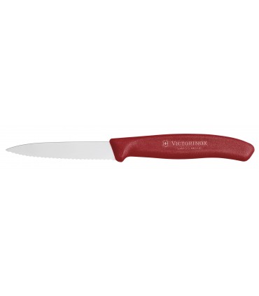 Victorinox 6.7631 Boite de 20 Couteau office, lame crantée 8 cm inox, pointe milieu, manche polypropylène rouge.