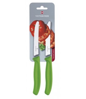 Victorinox 6.7836.l114b Carte de 2 couteaux de table/tomates, lame crantée 11 cm inox, bout rond, manche polypropylène vert.