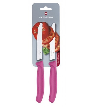 Victorinox 6.7836.l115b Carte de 2 couteaux de table/tomates, lame crantée 11 cm inox, bout rond, manche polypropylène rose