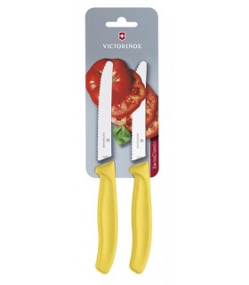 Victorinox 6.7836.l118b Carte de 2 couteaux de table/tomates, lame crantée 11 cm inox, bout rond, manche polypropylène jaune