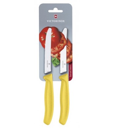 Victorinox 6.7836.l118b Carte de 2 couteaux de table/tomates, lame crantée 11 cm inox, bout rond, manche polypropylène jaune