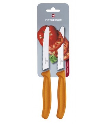 Victorinox 6.7836.l119b Carte de 2 couteaux de table/tomates, lame crantée 11 cm inox, bout rond, manche polypropylène orange