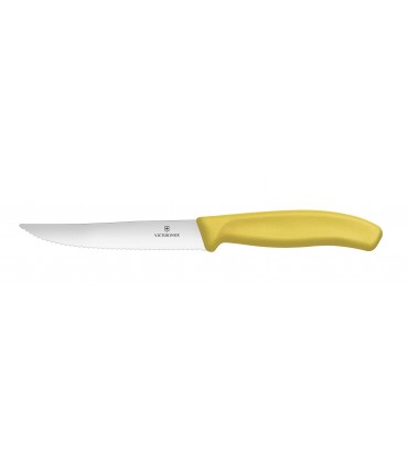 Victorinox 6.7936.12l8 Boite de 6 Couteau pizza/steak « gourmet », lame crantée 12 cm inox, manche polypropylène jaunet.