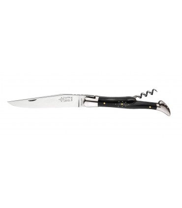 G.David 6832 Couteau, lame acier 12C27, tire-bouchon), manche 12 cm façon corne noire