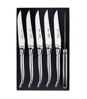 G.David 2680 Coffret 6 couteaux table Laguiole, 23 cm, inox, plein manche inox brillant, guilloché