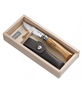 Opinel 2985 Couteau OPINEL n° 8 VRI, lame de 8,5 cm inox, manche 11 cm olivier, vle tournante - un étui Alpine lacet.