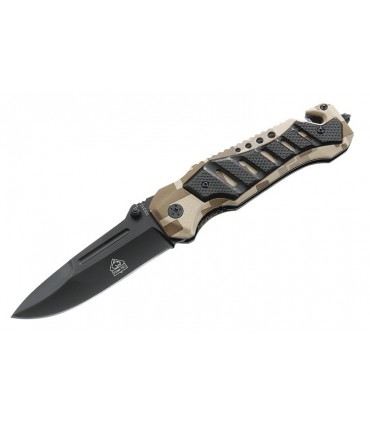 Puma Tec 306312 Couteau, lame noire acier 420 , manche 12 cm aluminium camouflé (plaq. noire sur le recto)