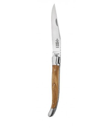 G.David 3312 Couteau Laguiole, lame acier 12C27, manche 12 cm olivier, 2 mitres inox mat