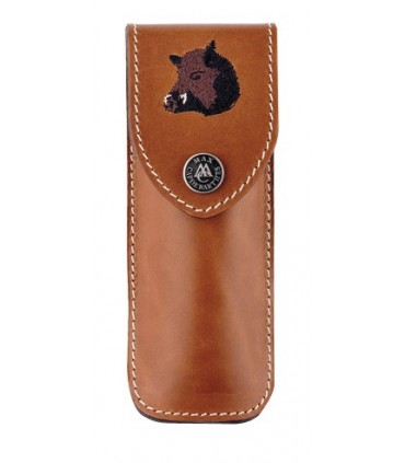 Max Capdebarthes 44812 Etui randonneur, cuir fauve, port hor/vert. motif sanglier, pour couteaux forts jusqu'à 12 cm de manche.