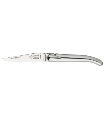 G.David 8108 Couteau,  lame de 7,5 cm acier 12C27, plein manche 8 cm tout inox brillant, ressort guilloché.