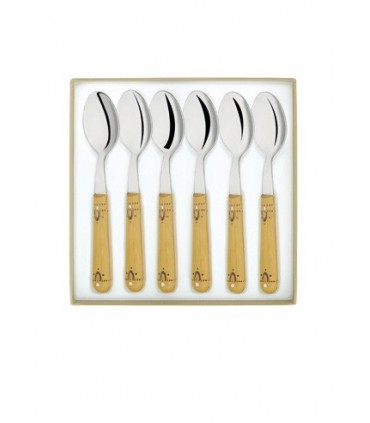 Nontron 87603 Coffret 6 cuillers à café NONTRON, acier inox T12, 14 cm, manche rond en buis pyrogravé.