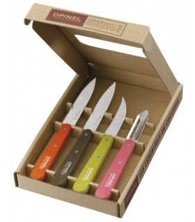 Opinel  958.p Coffret 4 Couteaux Fifties, manche panaché  Les essent. cuisinier  2 cx office, 1 bec oiseau, 1 épluche charme co