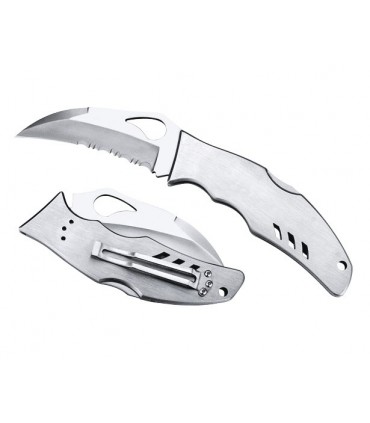 Byrd knife  by07ps Couteau Crossbill , lame Hawkbill semi-dentée acier 8Cr13MoV à cran, profil évidé, manche à trous 12 cm inox