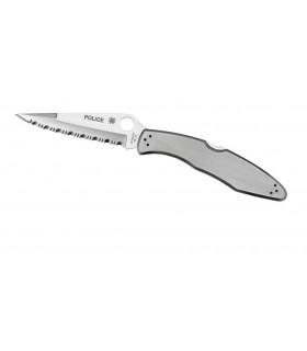 Spyderco c07s Couteau Police, lame à dents acier VG-10 à cran, profil évidé, manche 13 cm inox