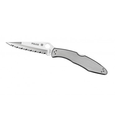 Spyderco c07s Couteau Police, lame à dents acier VG-10 à cran, profil évidé, manche 13 cm inox