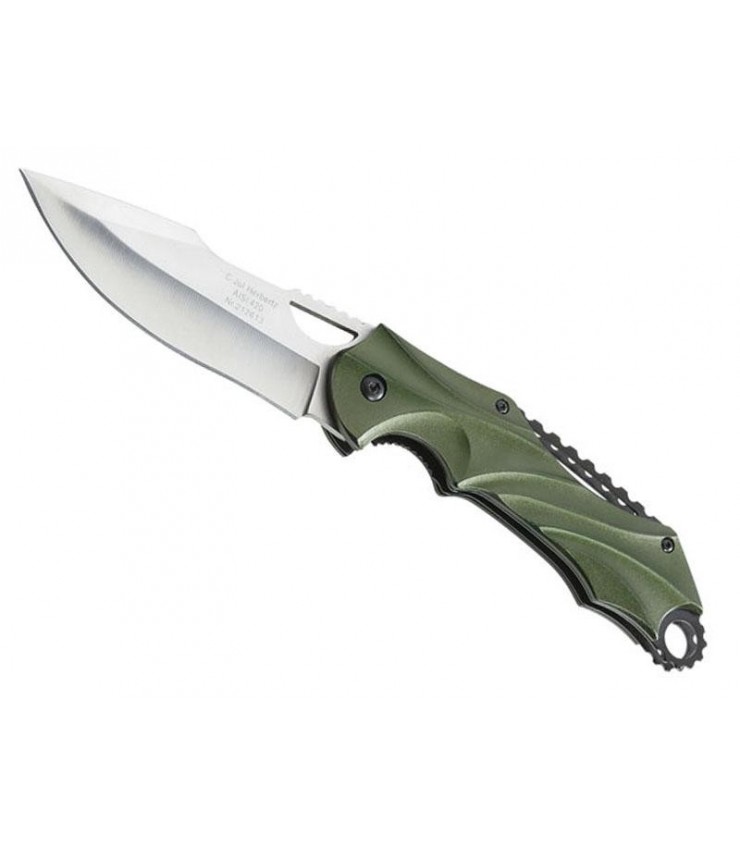 Herbertz 212613 Couteau, lame à trou acier 420 à cran intérieur, manche 13 cm aluminium vert Herbertz 212613 Couteau, lame à trou acier 420 à cran intérieur, manche 13 cm aluminium vert