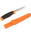 Morakniv 12211 Poignard Companion heavy duty f, lame 10,5 cm acier carbone, manche gomme noir, étui rigide orange.