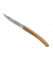 Le Thiers 3831 Couteau par Le Fidèle, lame acier 12C27, plein manche 12 cm bois olivier, ressort guilloché.