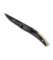 Cdozorme 4941.cc couteau par Claude DOZORME, entièrement noir acier X50CrMoV15, manche 10,5 cm habillage corne claire