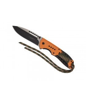 Herbertz 564712 Couteau, lame noire à trou acier 420 à cran intérieur et à bouton double, manche 12 cm ABS orange