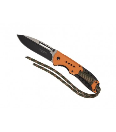 Herbertz 564712 Couteau, lame noire à trou acier 420 à cran intérieur et à bouton double, manche 12 cm ABS orange