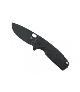 Fox Production fx.604b  lame noire à trou acier N690Co avec « flipper » et cran intérieur, manche 11 cm FRN noir,