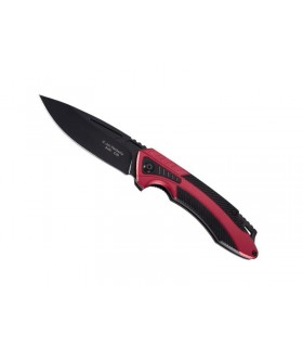 Herbertz 576812 Couteau, lame noire acier 420 à cran intérieur, manche 12 cm aluminium anodisé rouge/noir