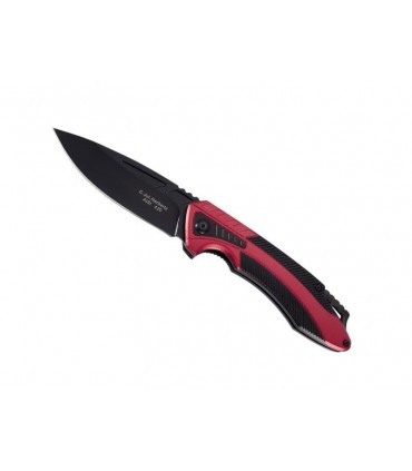 Herbertz 576812 Couteau, lame noire acier 420 à cran intérieur, manche 12 cm aluminium anodisé rouge/noir